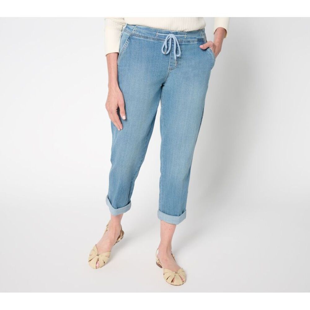 Liverpool Los Angeles Women's Pants Sz 12 Rascal Tie Front Cuffed Blue